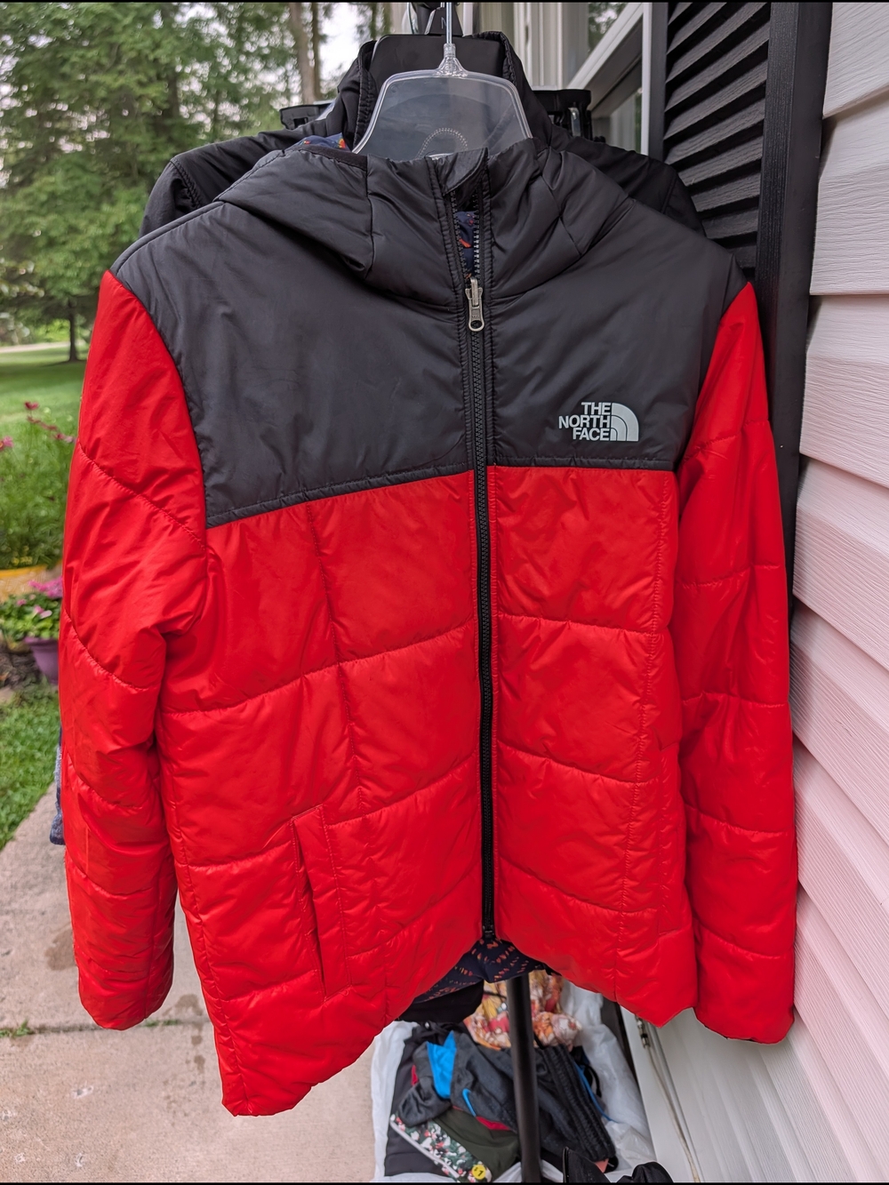 The North Face Kids Red and Black Hooded Puffer Jacket